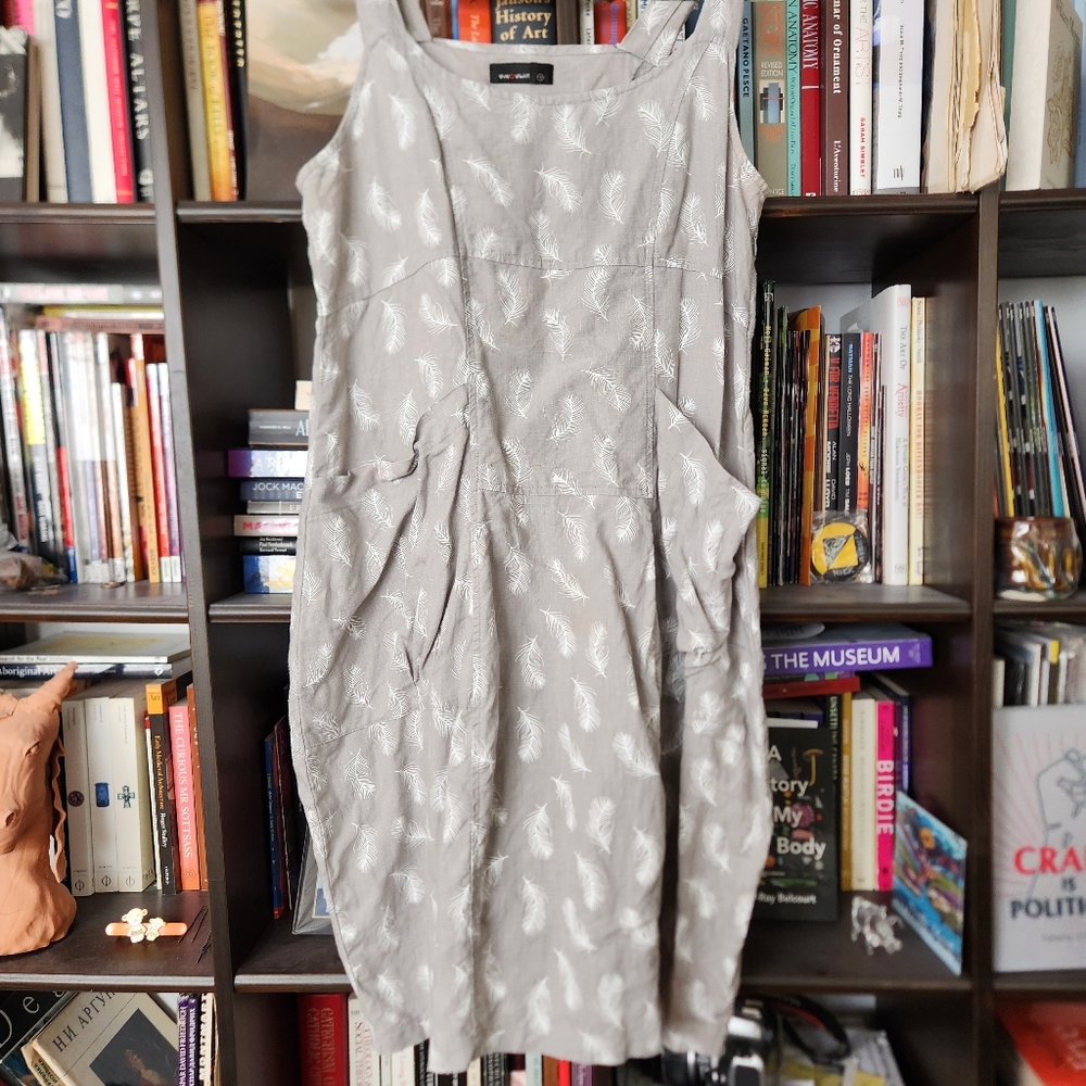 Gray Linen Feather Summer Dress Size L
